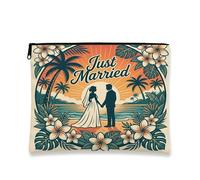 Trousse per trucchi a tema matrimonio, borsa da viaggio per donne, regali per ragazze, piccola borsa portatile in tela con cerniera con scritta "Just Married", 17,8 x 22,9 cm
