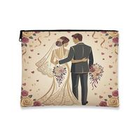 Trousse per trucchi a tema matrimonio, romantica borsa da viaggio floreale per donne, regali per ragazze, organizer portatile con cerniera in tela piccola con fiori, 17,8 x 22,9 cm