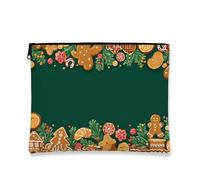 Trousse per trucchi a tema natalizio con pan di zenzero, borsa da viaggio per donne, piccola borsa portatile in tela con cerniera, borsa da toilette natalizia per la cura della pelle, Verde, 7x9 Inch