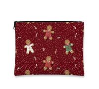 Trousse per trucchi a tema natalizio con pan di zenzero, borsa da viaggio per donne, piccola borsa portatile in tela con cerniera, borsa da toilette natalizia per la cura della pelle, Rosso, 7x9 Inch