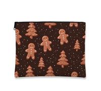 Trousse per trucchi a tema natalizio con pan di zenzero, borsa da viaggio per donne, piccola organizer portatile con cerniera, borsa da toilette natalizia per la cura della pelle, Marrone, 7x9 Inch