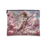 Trousse per trucchi cherubica, borsa da viaggio per cosmetici, motivo floreale con ali d'angelo, da donna, piccola borsa portatile in tela con cerniera, regalo di San Valentino per la cura della pelle