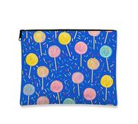 Trousse per trucchi colorata con lecca-lecca, graziosa borsetta da viaggio per donne, organizer portatile con cerniera, regalo divertente per feste per bambini o festival estivi, Blu, 7x9 Inch