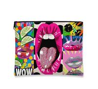 Trousse per trucchi colorata, design pop art con labbra, borsa da viaggio per donne, piccola borsa portatile in tela con cerniera, divertente borsa da toilette regalo per festival, Pesca, 7x9 Inch