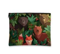 Trousse per trucchi con animali, creature della foresta, graziosa borsa da viaggio per donne, piccola borsa portatile in tela con cerniera, borsa da toilette per le vacanze, Verde, 7x9 Inch, Animali