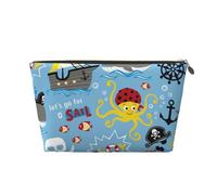 Trousse per trucchi con animali marini pirati, trousse da viaggio per articoli da toeletta da donna, borsa per il trucco in pelle, borsa per il trucco carina, Oro, Taglia unica