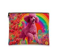 Trousse per trucchi con barboncino colorato, astuccio da viaggio per donne, divertente organizer con cerniera, borsa da toeletta regalo per feste, accessorio per festival estivi, Pesca, 7x9 Inch