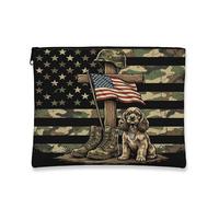 Trousse per trucchi con cane Cocker Spaniel, motivo militare mimetico, borsa da viaggio per donne, piccola borsa portatile in tela con cerniera, borsa da toeletta patriottica, 17,8 x 22,9 cm