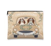 Trousse per trucchi con cane Spaniel per matrimonio, divertente, da viaggio, per donne e ragazze, con scritta "Just Married", piccola borsa portatile in tela con cerniera, 17,8 x 22,9 cm