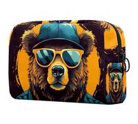 Trousse per trucchi con cappello e occhiali a forma di orso, stile retrò, colore: blu, da donna, grande, organizer per trucchi e articoli da toeletta, Multi, 18.5x7.5x13cm/7.3x3x5.1in, Art Deco