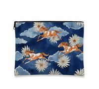 Trousse per trucchi con cavalli al galoppo, blu floreale, da viaggio, per donne, piccola borsa portatile in tela con cerniera, borsa da toeletta regalo per festival di primavera, Blu, 7x9 Inch