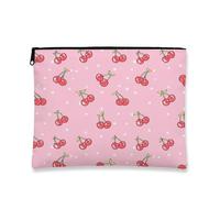 Trousse per trucchi con ciliegie, graziosa pochette da viaggio per cosmetici, da donna, portatile, in tela, con cerniera, per festival di primavera, Pesca, 7x9 Inch, Ciliegie