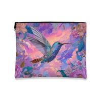Trousse per trucchi con colibrì, borsa da viaggio colorata con fantasia floreale per donne, piccola borsa portatile in tela con cerniera, perfetta per festival estivi e regali, Colorato, 7x9 Inch