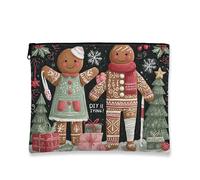 Trousse per trucchi con coppia di pan di zenzero, borsa per cosmetici da donna, organizer portatile in tela con cerniera, borsa da toilette natalizia per la cura della pelle, Multicolore, 7x9 Inch