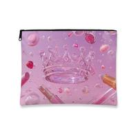 Trousse per trucchi con corona di pesche, glamour e glitterata, da donna, elegante custodia in tela con cerniera, organizer per la cura della pelle per festival, Pesca, 7x9 Inch, Corona