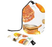 Trousse per trucchi con coulisse, a forma di barile, borsa per cosmetici da viaggio, borsa per il trucco, organizer pieghevole per articoli da toeletta per donne e ragazze, con api a nido d'ape e