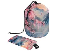 Trousse per trucchi con coulisse, a forma di barile, borsa per cosmetici da viaggio, borsa per il trucco, organizer pieghevole per articoli da toeletta per donne e ragazze, motivo: Cherry Bridge Lake