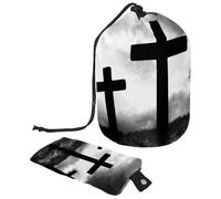 Trousse per trucchi con coulisse, a forma di barile, borsa per cosmetici da viaggio, borsa per trucchi, organizer pieghevole per articoli da toeletta, tasca portaoggetti per donne e ragazze, tre croci