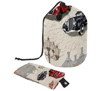 Trousse per trucchi con coulisse, a forma di barile, borsa per cosmetici da viaggio, trousse pieghevole, organizer per articoli da toeletta, tasca portaoggetti per donne e ragazze, poster di Londra