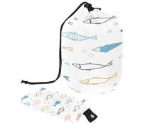 Trousse per trucchi con coulisse, a forma di barile, borsa per cosmetici da viaggio, trousse pieghevole, organizer per articoli da toeletta, tasca portaoggetti per donne e ragazze, motivo: pesciolino