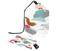 Trousse per trucchi con coulisse, a forma di barile, da viaggio, trousse per trucchi, organizer pieghevole per articoli da toeletta, tasca portaoggetti per donne e ragazze, con cinque sirene, Multi,