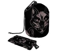Trousse per trucchi con coulisse, a forma di barile, da viaggio, trousse per trucchi, organizer pieghevole per articoli da toeletta, tasca portaoggetti per donne e ragazze, silhouette di volti di