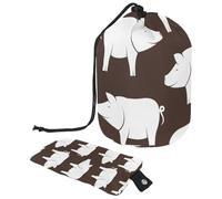 Trousse per trucchi con coulisse, a forma di barile, da viaggio, trousse per trucchi, organizer pieghevole per articoli da toeletta, tasca portaoggetti per donne e ragazze, motivo: maiali felici su