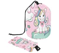 Trousse per trucchi con coulisse, a forma di barile, da viaggio, trousse per trucchi, organizer pieghevole per articoli da toeletta, tasca portaoggetti per donne e ragazze, unicorno sulle nuvole,