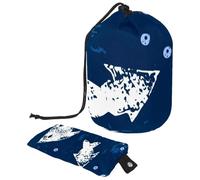Trousse per trucchi con coulisse, a forma di botte, borsa per cosmetici da viaggio, borsa per trucchi, organizer pieghevole per articoli da toeletta per donne e ragazze, con pesci bianchi che spaccano