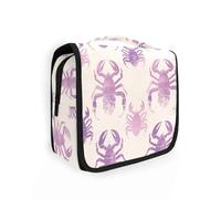 Trousse per trucchi con design scorpione lilla con gancio per appendere la cerniera borse cosmetiche per le donne con scomparti e maniglia