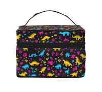 Trousse per trucchi con dinosauri colorati con stampa di zampa di dinosauro borsa cosmetica da viaggio organizer per articoli da toeletta per donne e ragazze valigetta portatile da trucco