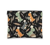 Trousse per trucchi con dinosauro, fantasiosa borsa da viaggio vintage da chef per donne, piccola borsa portatile in tela con cerniera, divertente borsa per la cura della pelle, nero, 7x9 Inch