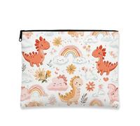 Trousse per trucchi con dinosauro, graziosa borsetta da viaggio per bambini, piccola borsa portatile in tela con cerniera, regalo di compleanno per ragazze, bianco, 7x9 Inch, Dinosauro