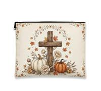 Trousse per trucchi con disegno a croce autunnale fedele 18,8 x 22, | Estetica rustica della fattoria, sacchetto della chiusura lampo del trucco, accenti di zucche del raccolto