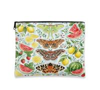 Trousse per trucchi con falene, frutta, limoni, anguria, trousse da viaggio per donne, piccola borsa portatile in tela con cerniera, borsa da toeletta per insetti, 17,8 x 22,9 cm