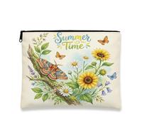 Trousse per trucchi con falene, margherite, girasoli, foglie floreali, trousse da viaggio per donne e ragazze, piccola borsa portatile in tela con cerniera, 17,8 x 22,9