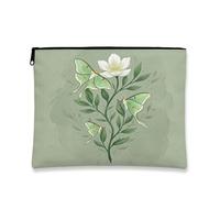 Trousse per trucchi con falene verdi, moderna e minimalista, con fiori, borsa da viaggio per donne, regali per ragazze, organizer portatile con cerniera, in tela, con cerniera, 17,8 x 22,9 cm