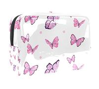 Trousse per trucchi con farfalla, rosa, con cerniera, da viaggio, organizer per cosmetici per donne e ragazze, Multicolore 06, 18.5x7.5x13cm/7.3x3x5.1in, Beauty Case