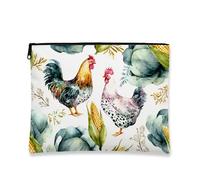 Trousse per trucchi con galline, borsa da viaggio per donne, piccola borsa portatile in tela con cerniera, regalo rustico, per la cura della pelle, essenziale per festival estivi, bianco, 7x9 Inch