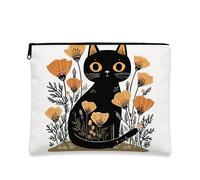 Trousse per trucchi con gatto, design floreale, da viaggio, per donne, organizer portatile in tela con cerniera, scelta perfetta per gli amanti dei gatti, festival autunnali, nero, 7x9 Inch, Gatto