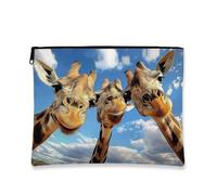 Trousse per trucchi con giraffa, divertente stampa animalier, borsa da viaggio per donne, piccola borsa portatile in tela con cerniera, per gli amanti del safari, Blu, 7x9 Inch, Giraffa