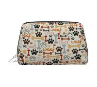 Trousse per trucchi con impronte di ossa di cane e zampe, con divisore, borsa da toeletta da viaggio portatile, Argento, One Size