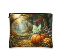 Trousse per trucchi con insetti e falene verdi autunnali, zucche per le vacanze, borsa da viaggio per donne, piccola borsa portatile in tela con cerniera, borsa da toilette autunnale 17,8 x 22,9 cm