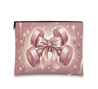 Trousse per trucchi con manubri glitterati, borsa da viaggio romantica con cuori per donne, organizer portatile in tela con cerniera, perfetta per gli amanti del fitness, Pesca, 7x9 Inch, Manubri