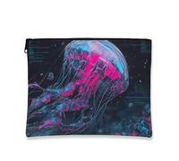 Trousse per trucchi con meduse al neon, futuristico e luminoso da viaggio, per donne, portatile, piccola borsa in tela con cerniera, borsa da toeletta regalo per festival estivi, Pesca fluo, 7x9 Inch