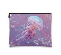 Trousse per trucchi con meduse, astuccio da viaggio per donne, con creature marine dell'oceano pastello, organizer portatile in tela con cerniera, borsa da toilette regalo da spiaggia, festival estivi