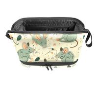 Trousse per trucchi con motivo a topi verdi, organizer da viaggio per pennelli da trucco da donna, Multi, 27x15x14 cm/10.6x5.9x5.5 in, Astuccio per trucchi