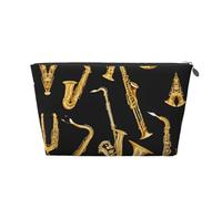 Trousse per trucchi con note musicali, con stampa a tripli e note musicali, borsa da viaggio, organizer per il trucco, impermeabile, per donne e ragazze, Argento, Taglia unica, Beauty Case