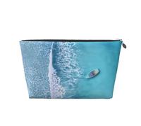 Trousse per trucchi con onde e barche sulla spiaggia, trousse da viaggio per articoli da toeletta da donna, borsa per il trucco in pelle, graziosa borsa per il trucco, Argento, Taglia unica