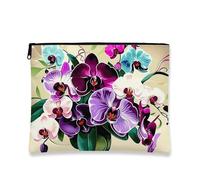 Trousse per trucchi con orchidee, astuccio da viaggio vintage floreale per donne, piccolo organizer portatile in tela con cerniera, regalo per festival e vacanze, Viola, 7x9 Inch, Orchidea
